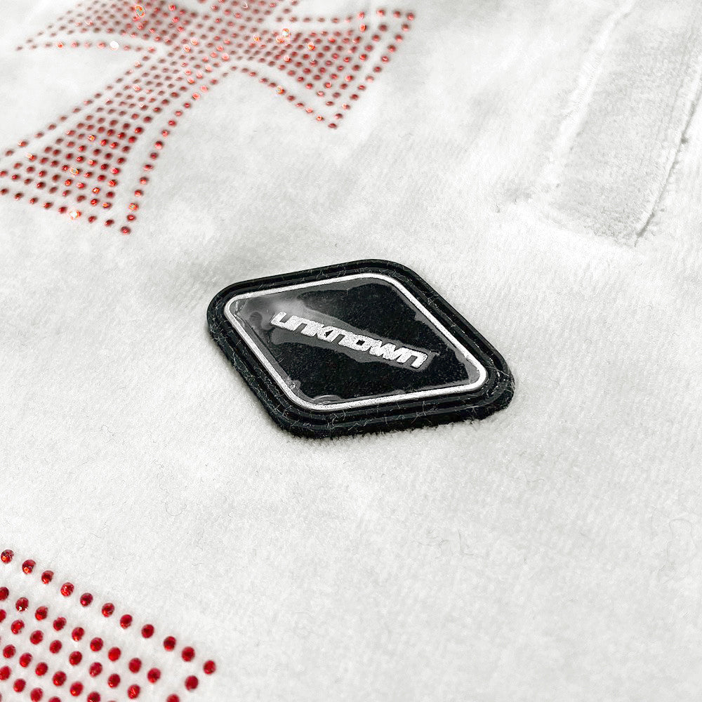 Cross Rhinestone Velour Track Pants