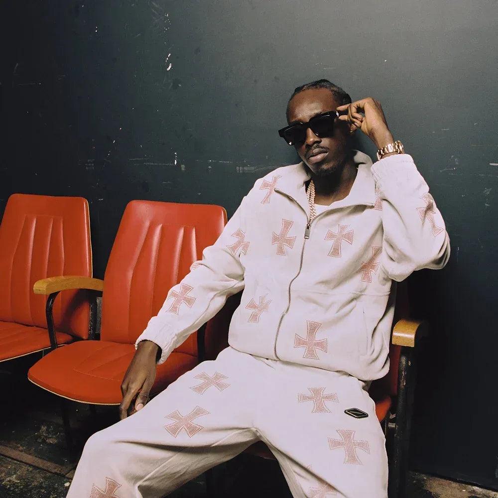 Cross Rhinestone Velour Track Pants - UNKNOWN LONDON - VENTURER