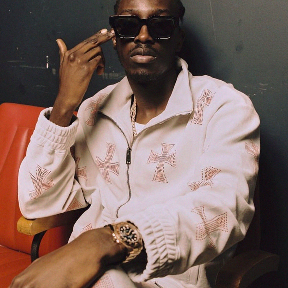 Cross Rhinestone Velour Track Pants - UNKNOWN LONDON - VENTURER