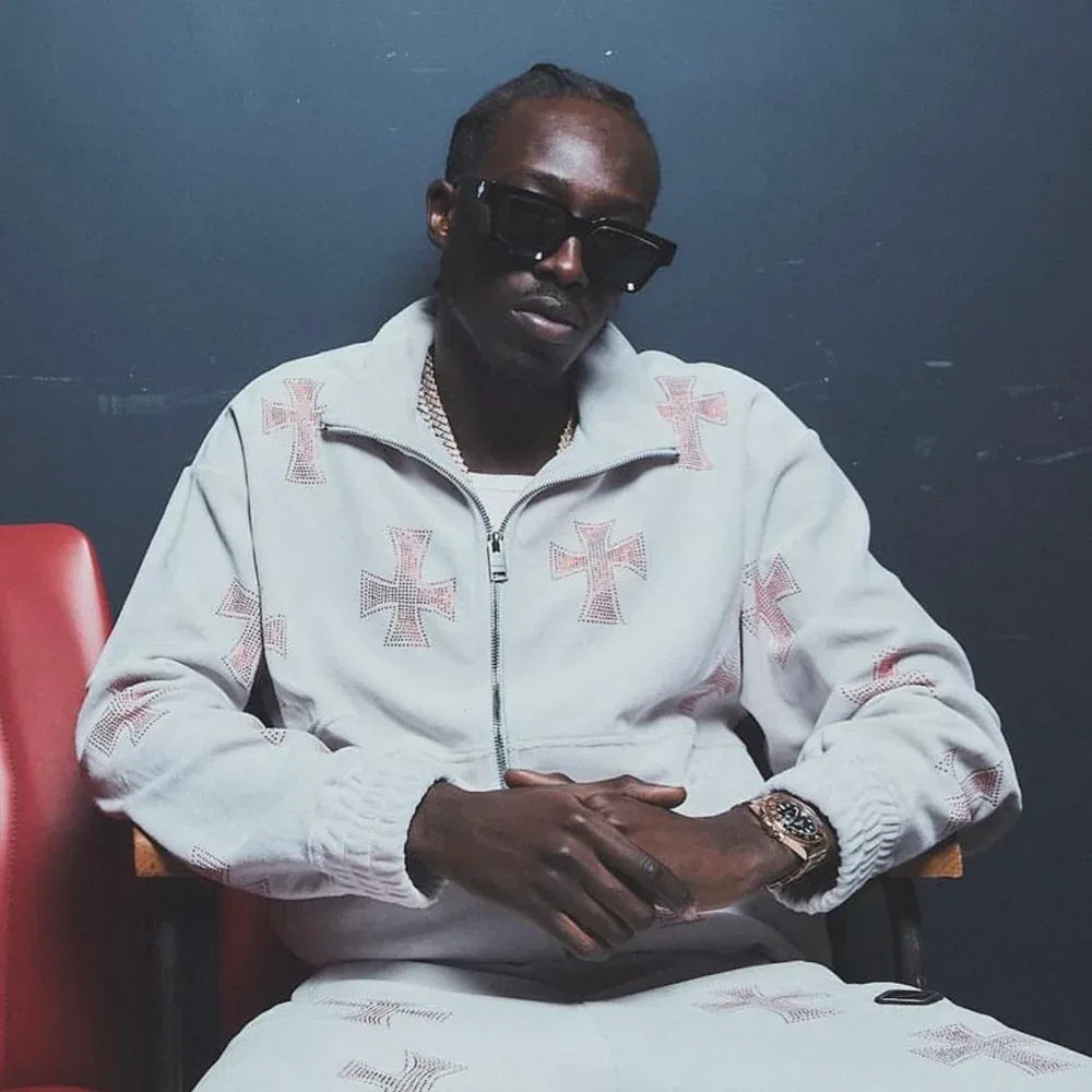 Cross Rhinestone Velour Track Jacket - UNKNOWN LONDON - VENTURER