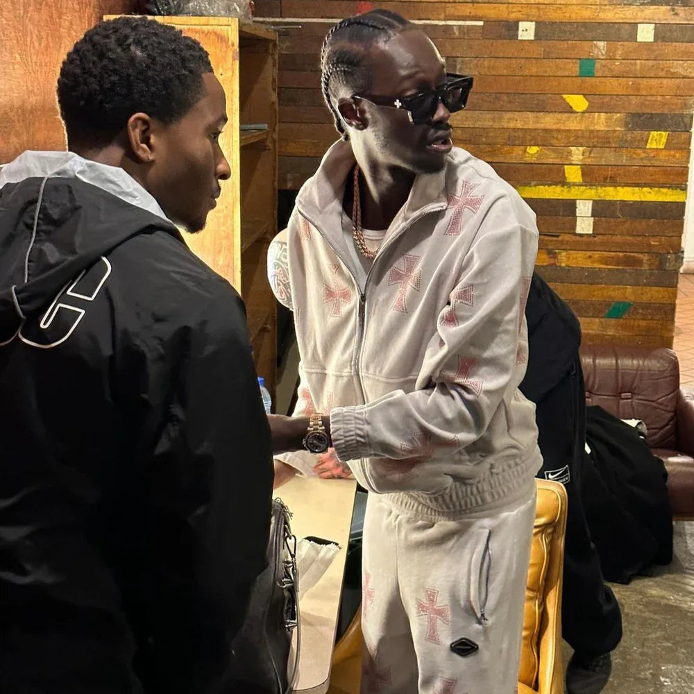 Cross Rhinestone Velour Track Jacket - UNKNOWN LONDON - VENTURER