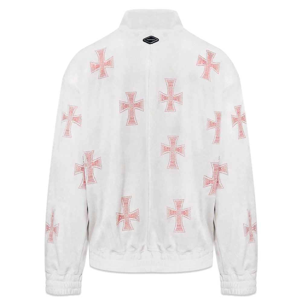 Cross Rhinestone Velour Track Jacket