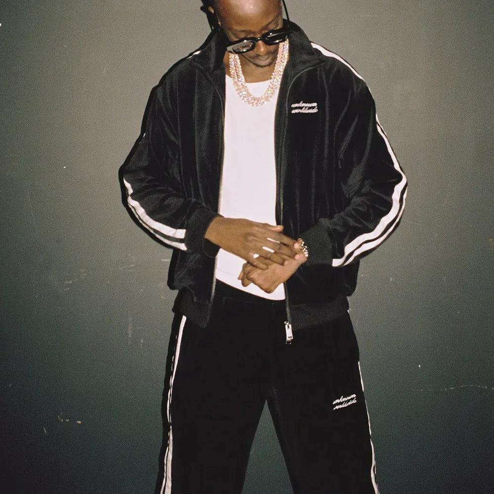 Black Velour Track Pants - UNKNOWN LONDON - VENTURER