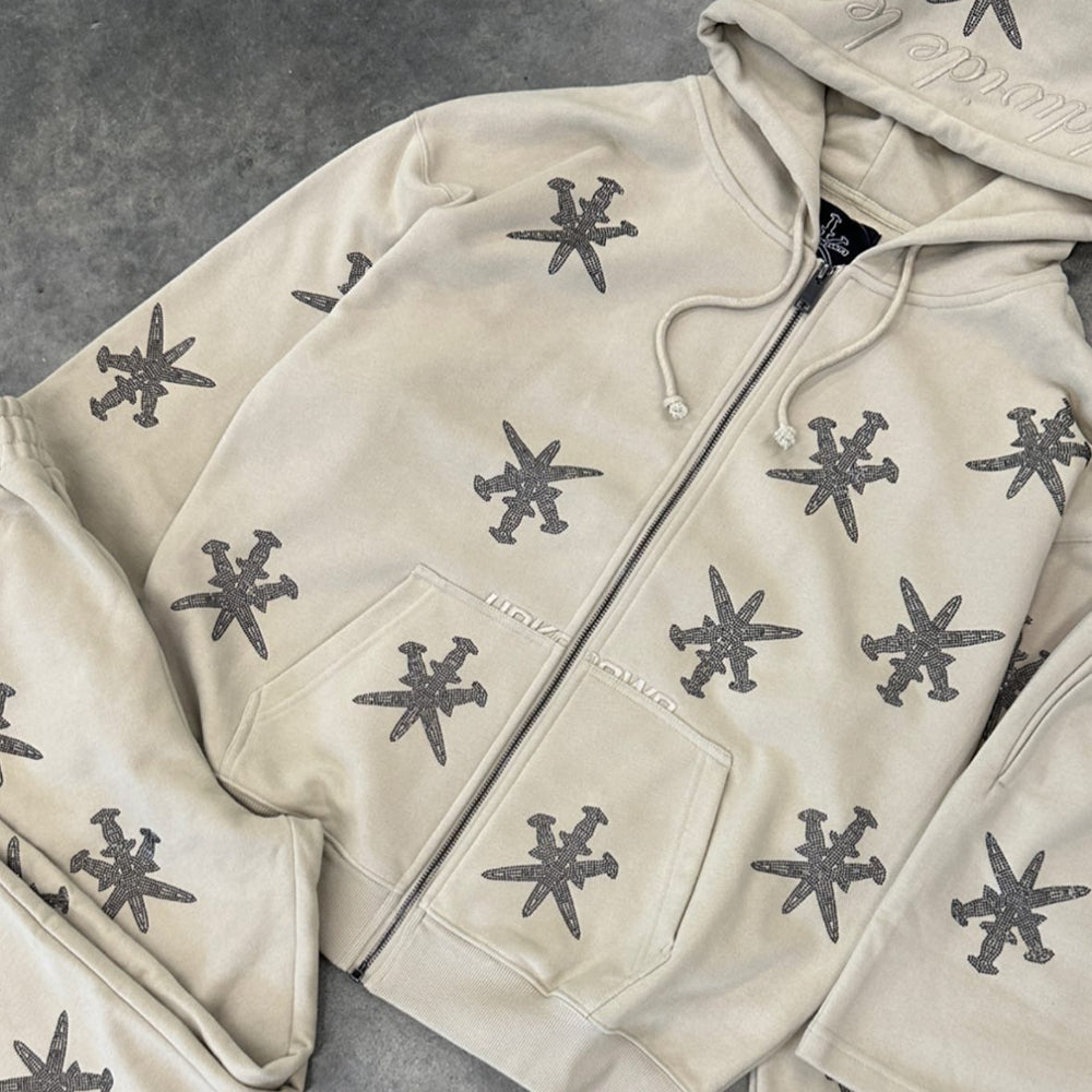 Dagger Rhinestone Zip Hoodie