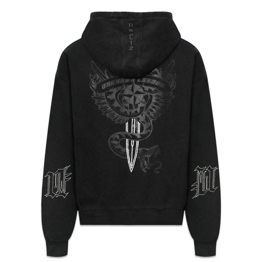 Dagger Graphic Washed Hoodie - UNKNOWN LONDON - VENTURER