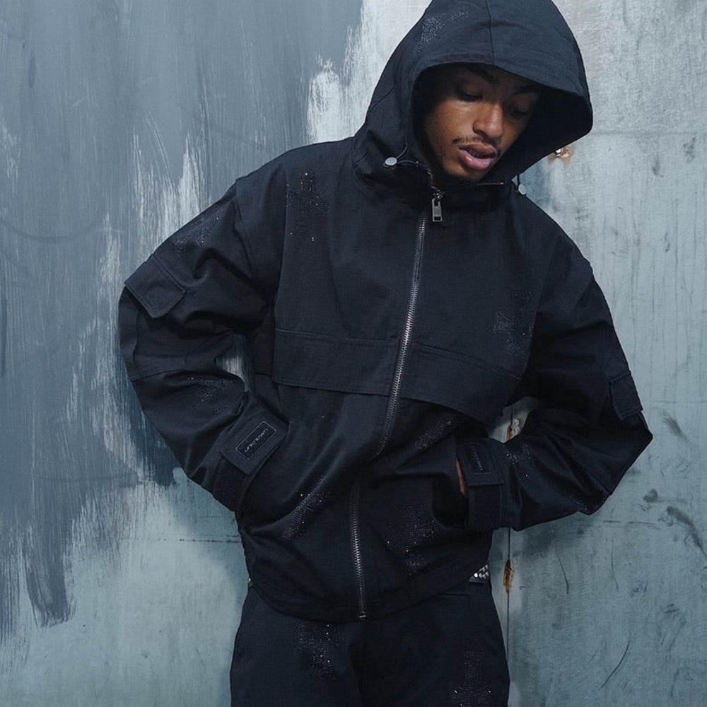 Cross Rhinestone Ripstop Jacket - UNKNOWN LONDON - VENTURER