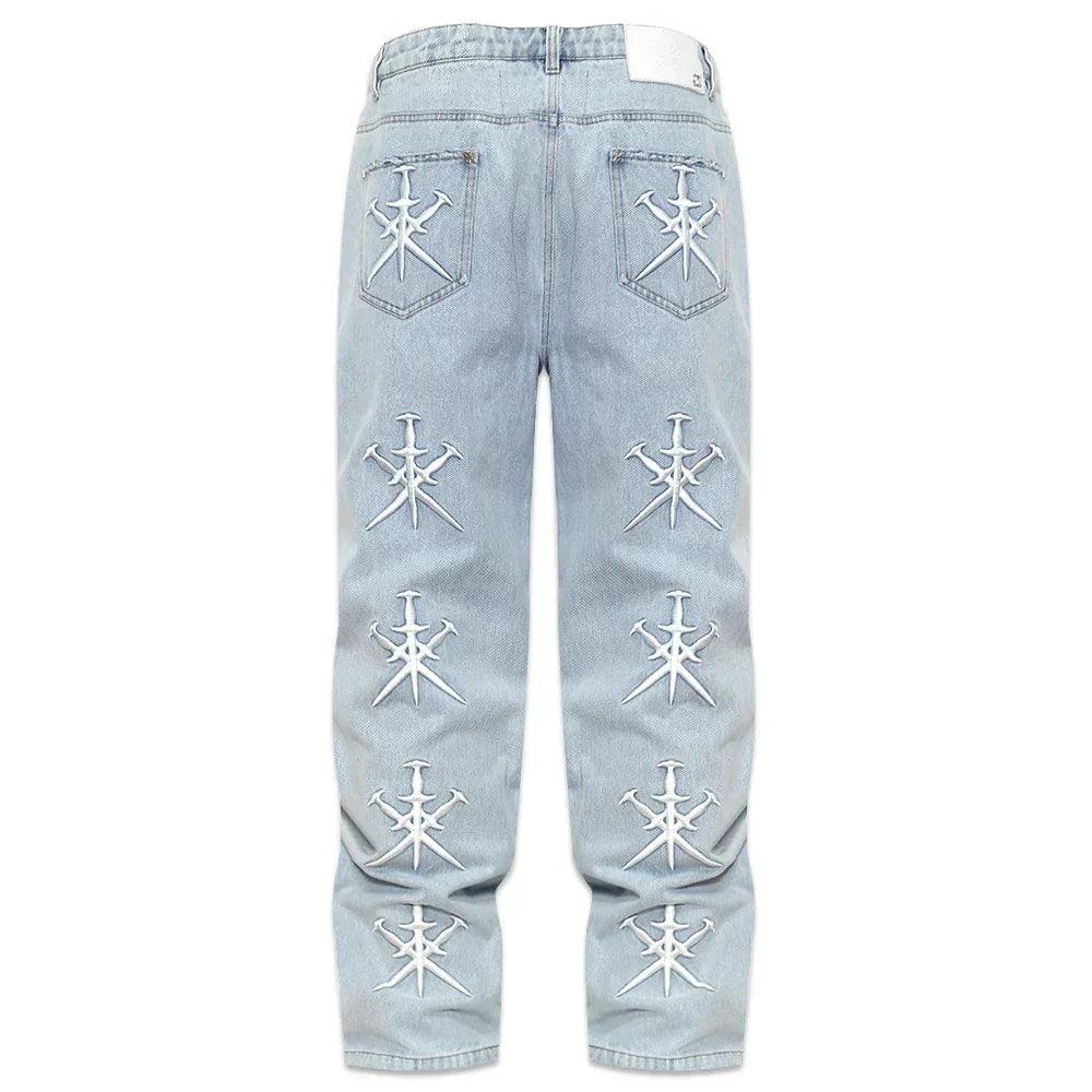 Dagger Embroidery Baggy Denim - UNKNOWN LONDON - VENTURER
