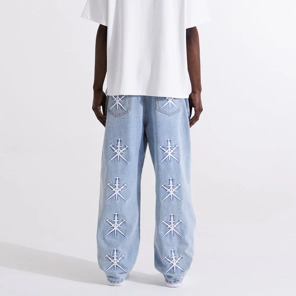 Dagger Embroidery Baggy Denim - UNKNOWN LONDON - VENTURER