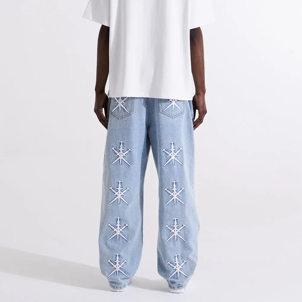 Dagger Embroidery Baggy Denim - UNKNOWN LONDON - VENTURER
