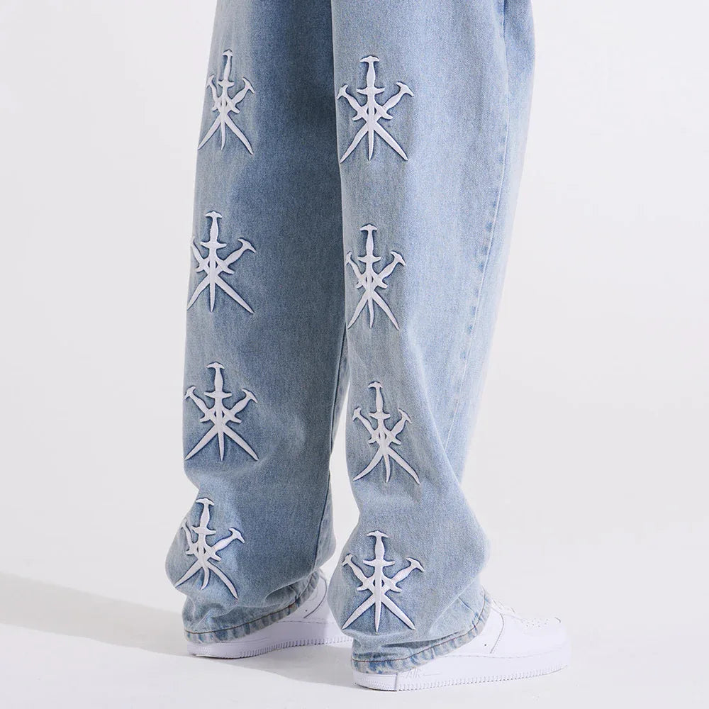 Dagger Embroidery Baggy Denim - UNKNOWN LONDON - VENTURER