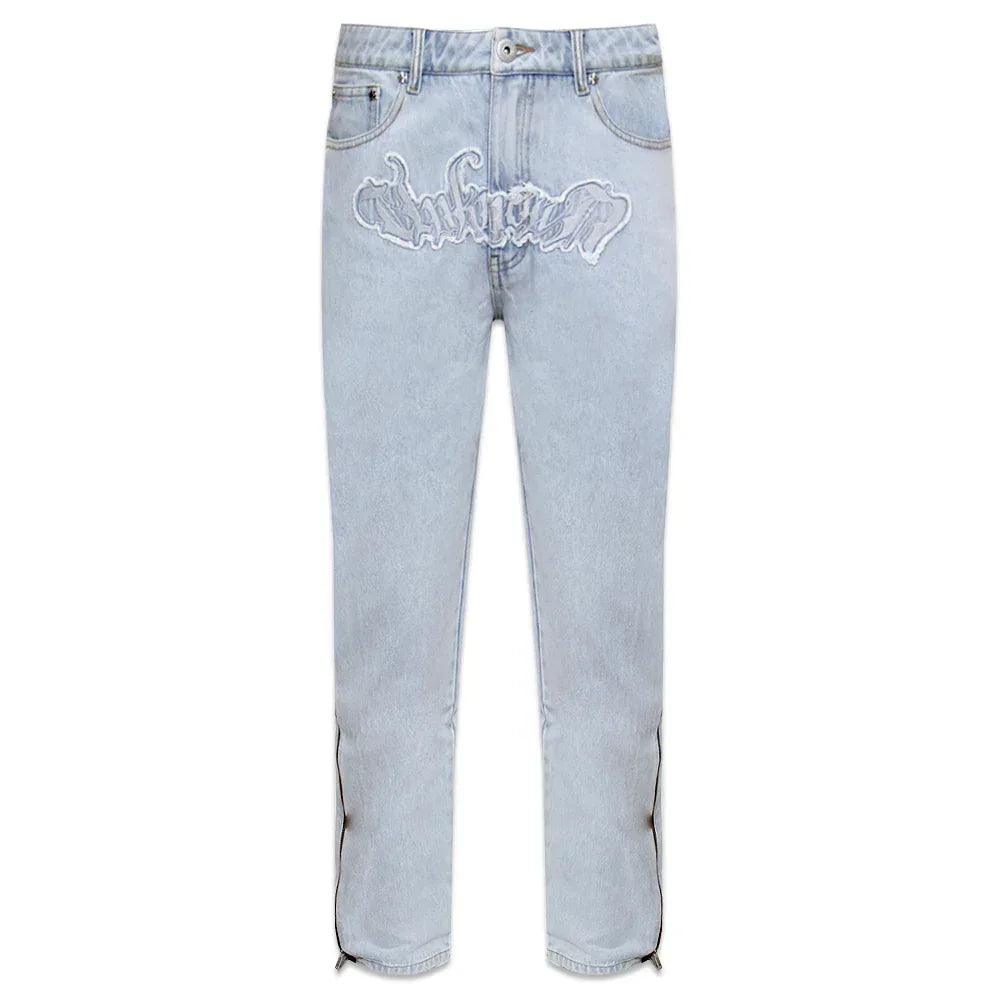 Bleached Zip Panel Baggy Denim - UNKNOWN LONDON - VENTURER
