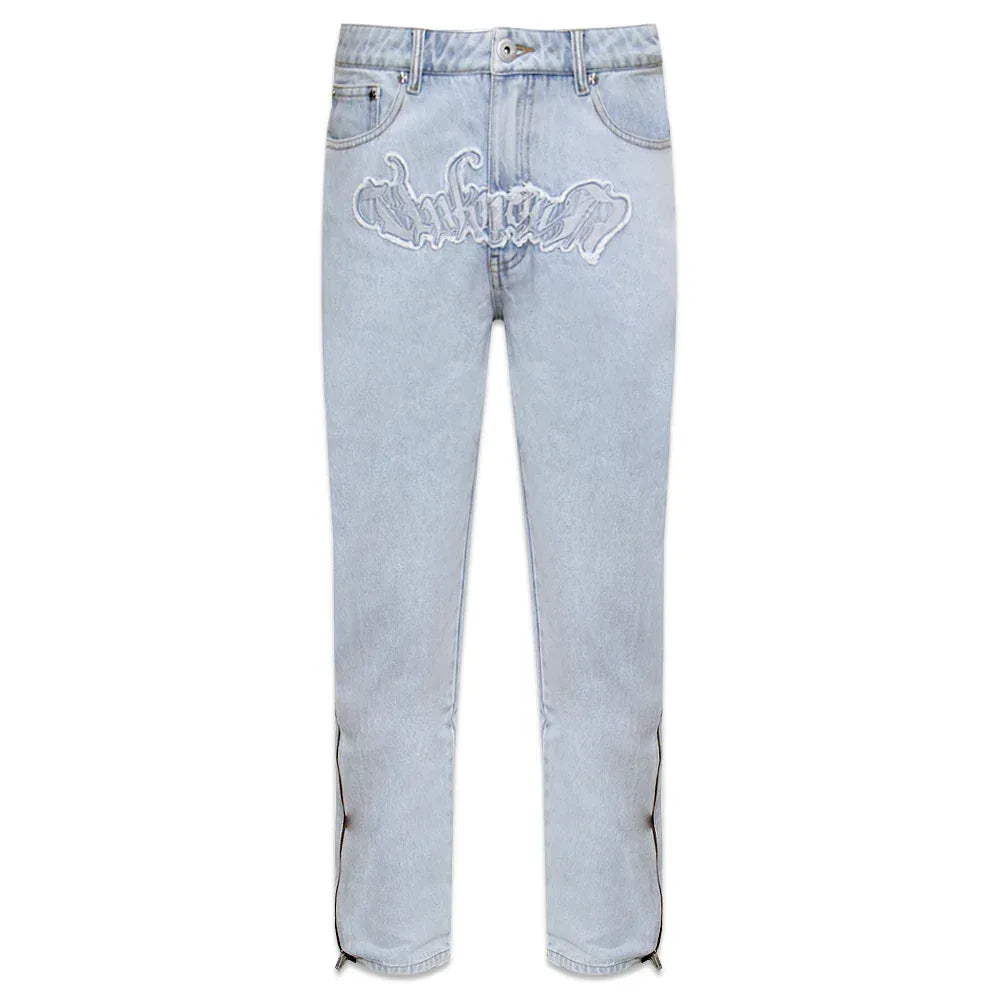Bleached Zip Panel Baggy Denim - UNKNOWN LONDON - VENTURER