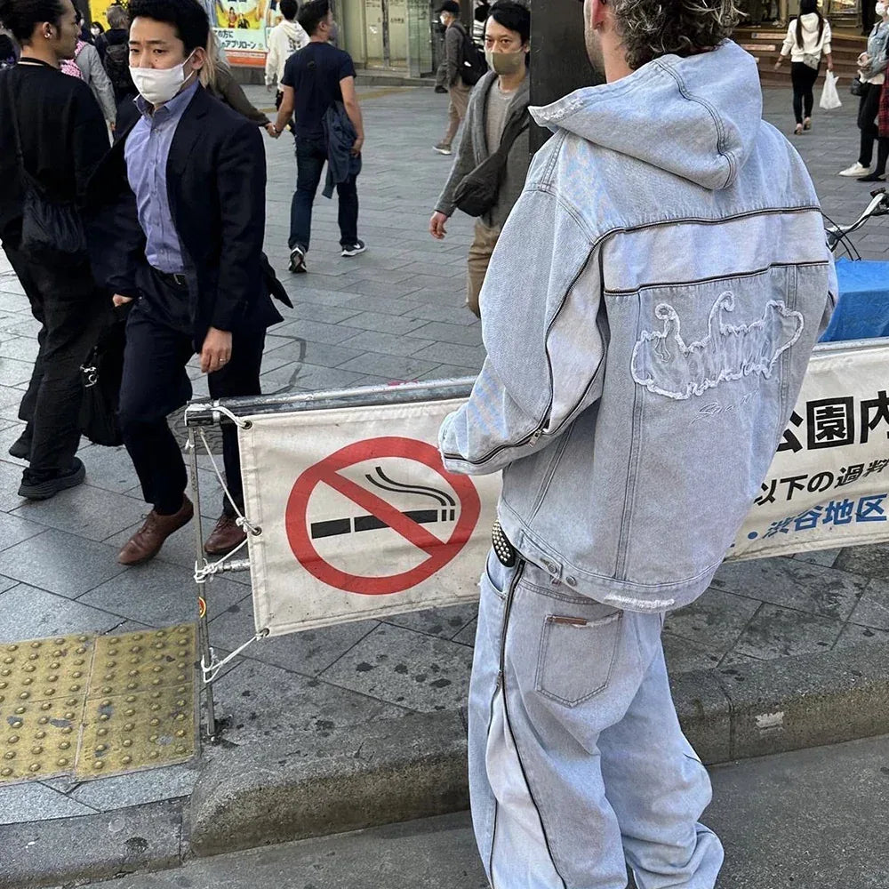 Bleached Zip Panel Baggy Denim - UNKNOWN LONDON - VENTURER