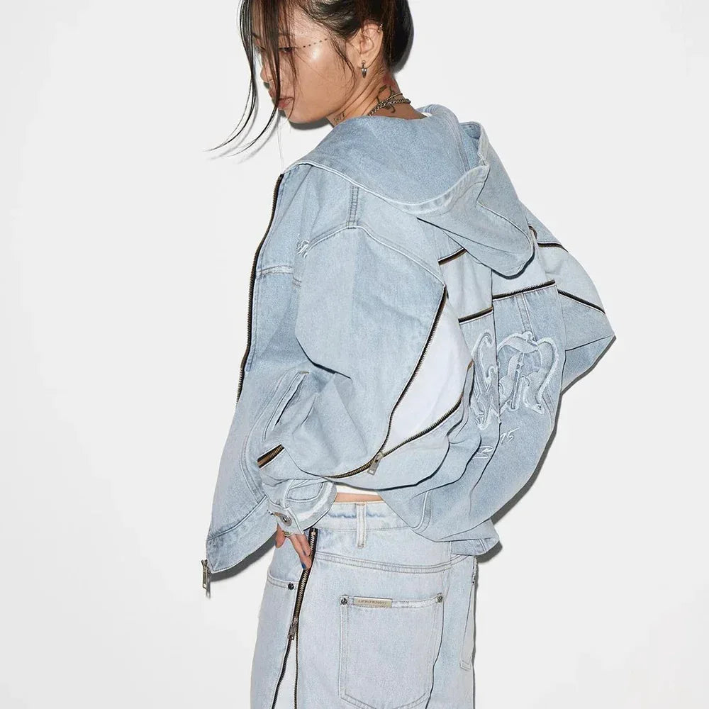 Bleached Zip Panel Baggy Denim - UNKNOWN LONDON - VENTURER