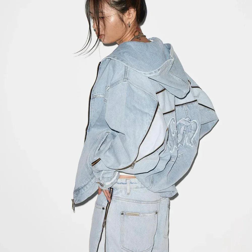 Bleached Zip Panel Baggy Denim - UNKNOWN LONDON - VENTURER