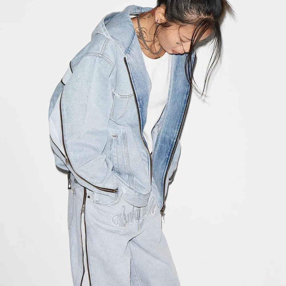 Bleached Zip Panel Baggy Denim - UNKNOWN LONDON - VENTURER