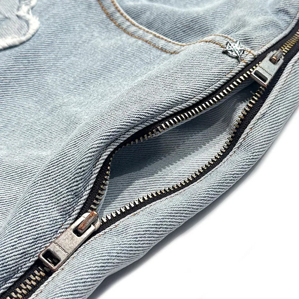Bleached Zip Panel Baggy Denim - UNKNOWN LONDON - VENTURER
