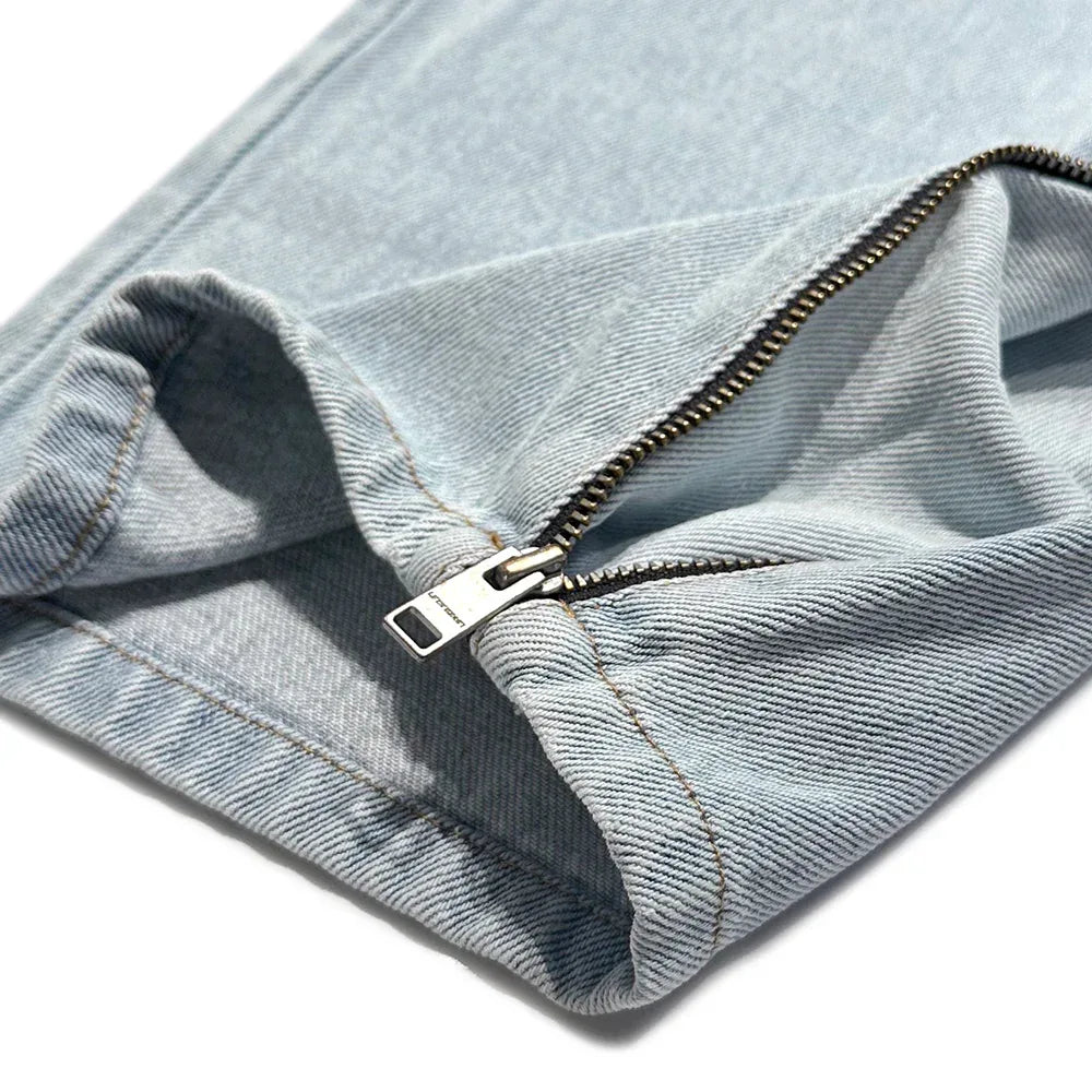 Bleached Zip Panel Baggy Denim - UNKNOWN LONDON - VENTURER