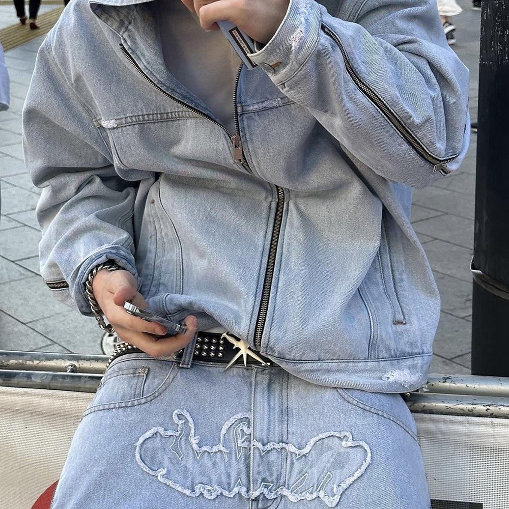 Bleached Zip Panel Baggy Denim - UNKNOWN LONDON - VENTURER