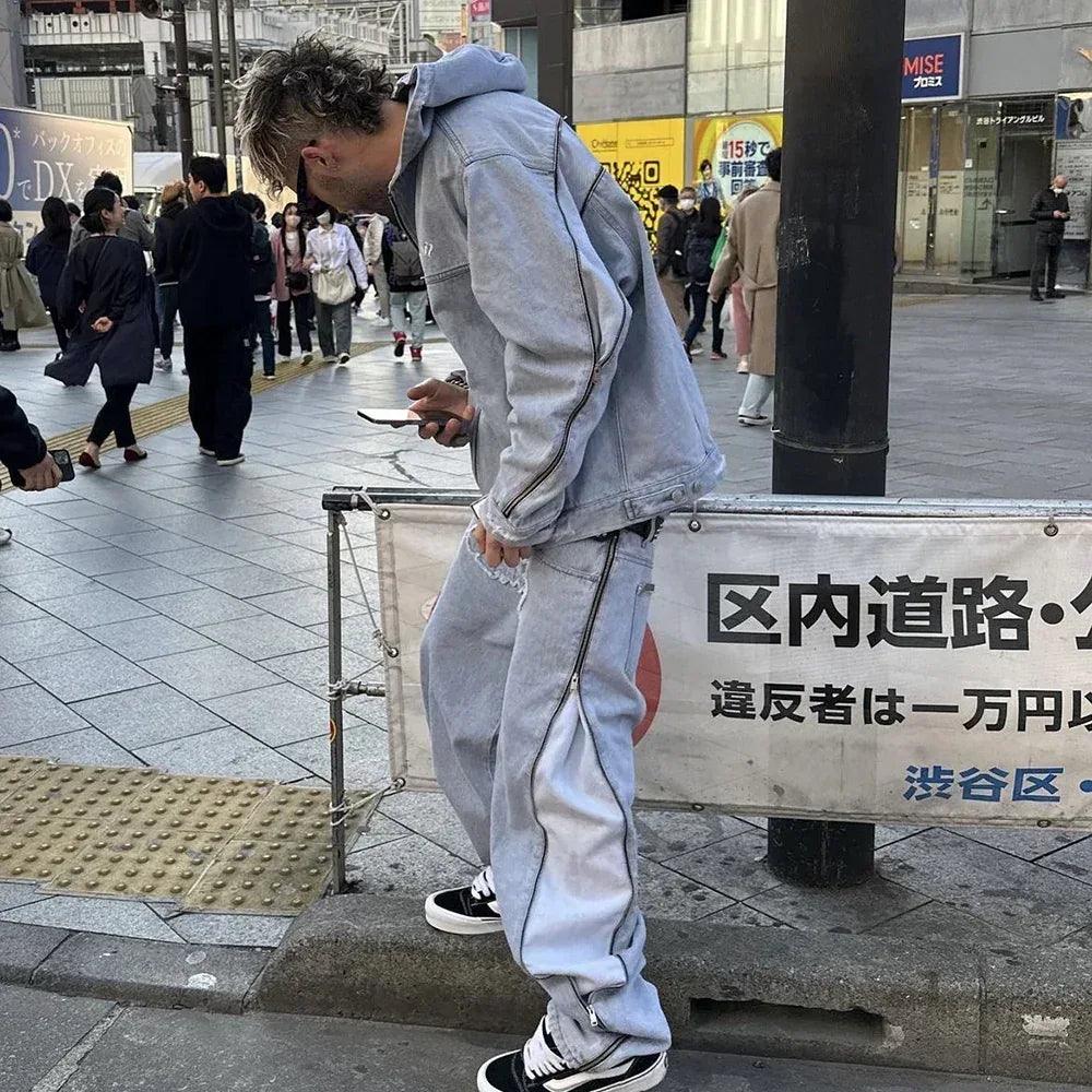 Bleached Zip Panel Baggy Denim - UNKNOWN LONDON - VENTURER