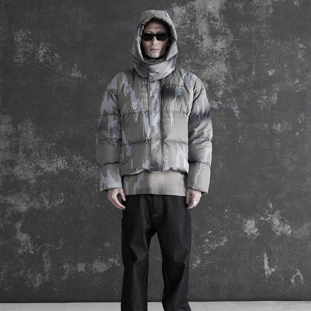 Ikat Camo Cropped Puffer Jacket