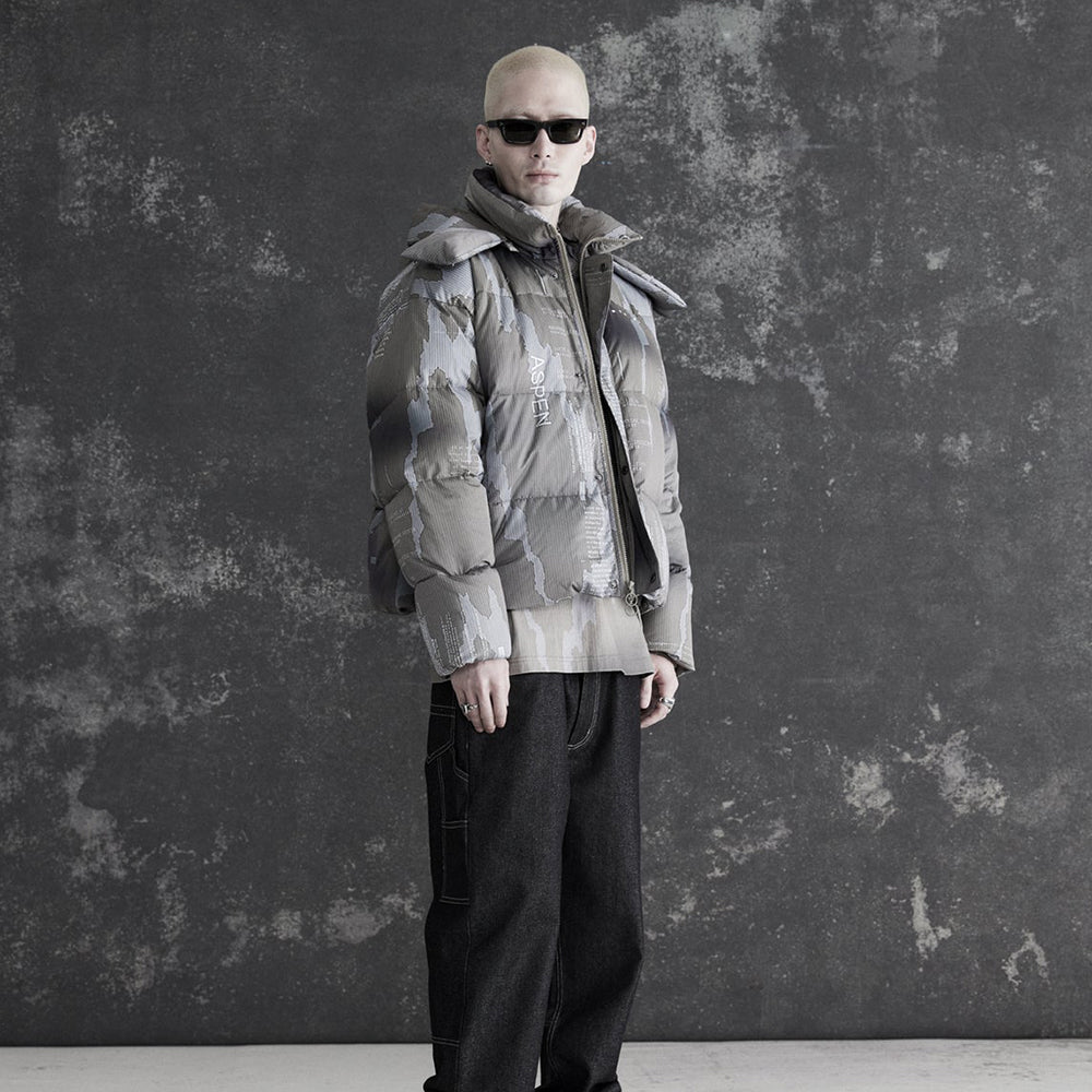 Ikat Camo Cropped Puffer Jacket