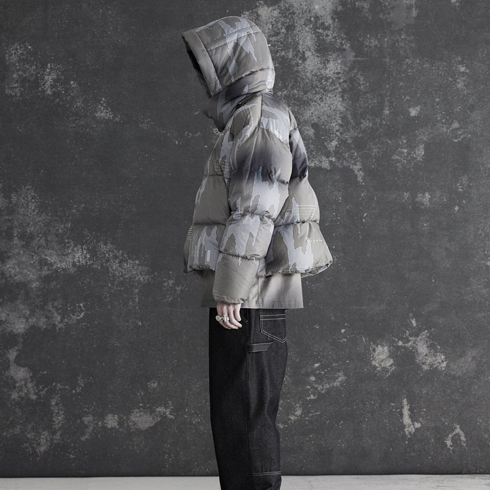 Ikat Camo Cropped Puffer Jacket