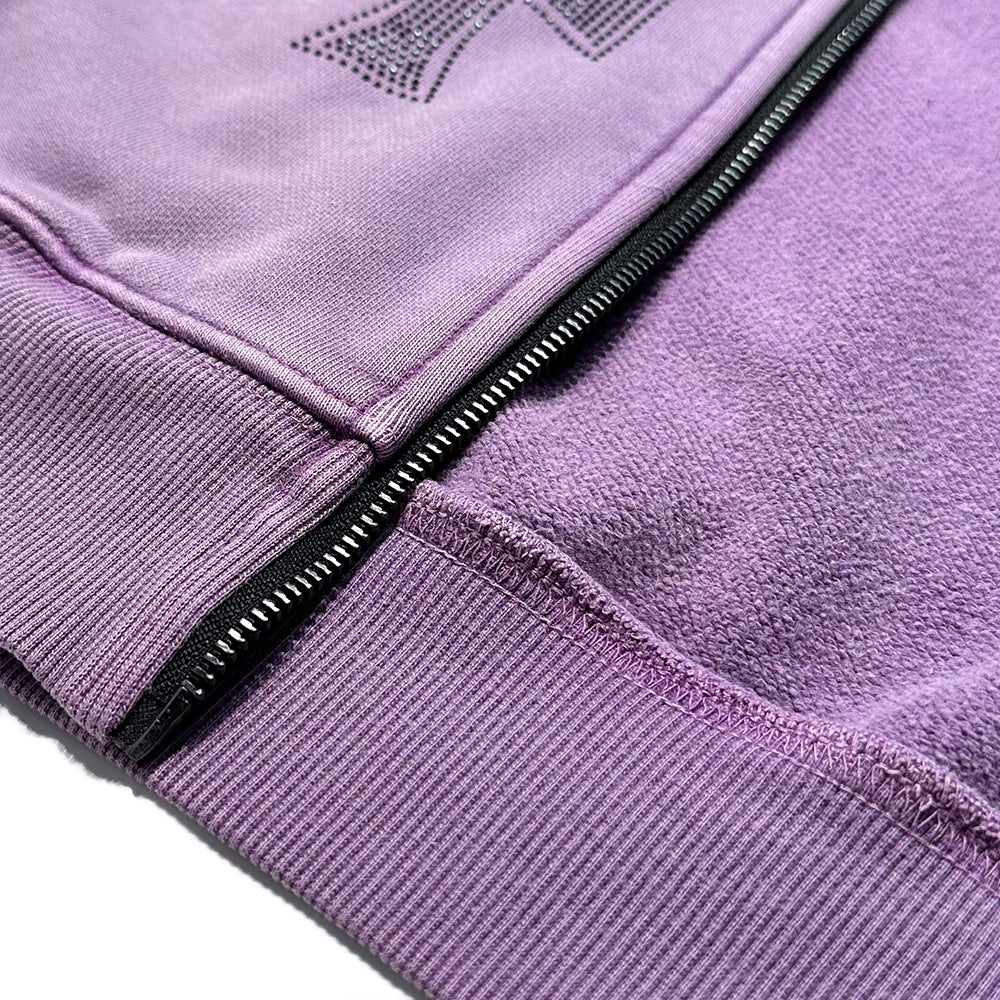 Cross Rhinestone Zip Up Hoodie