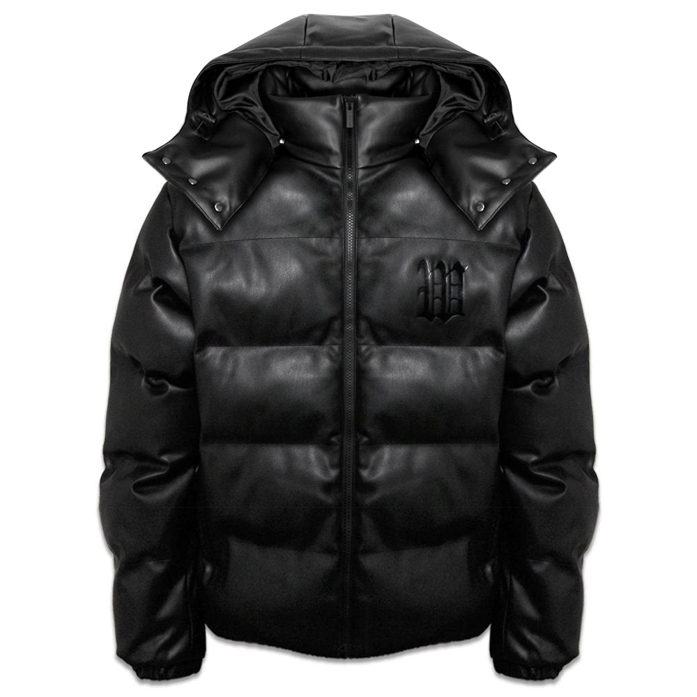 Faux Leather Hood Puffer Jacket