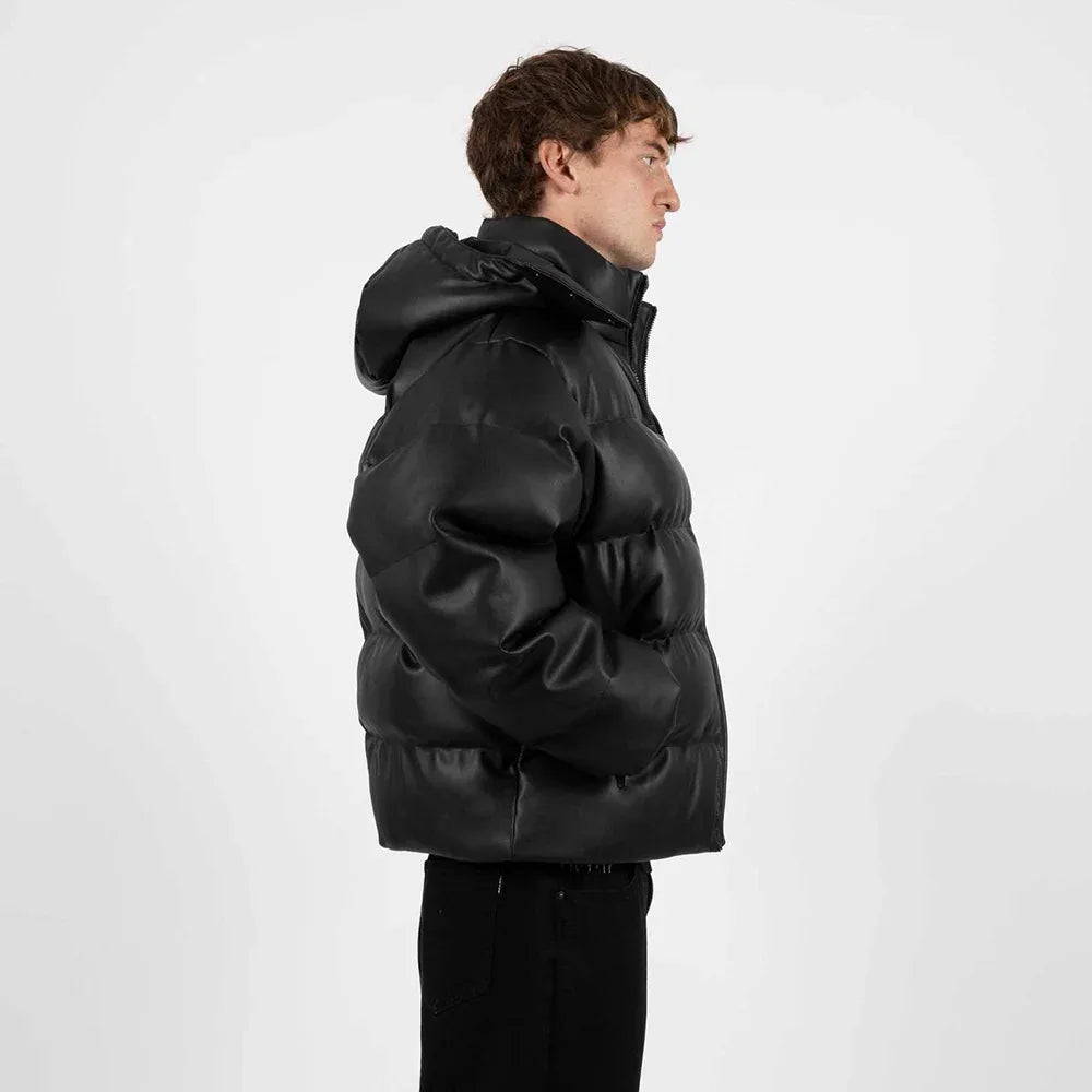 Faux Leather Hood Puffer Jacket - WASTED PARIS - VENTURER