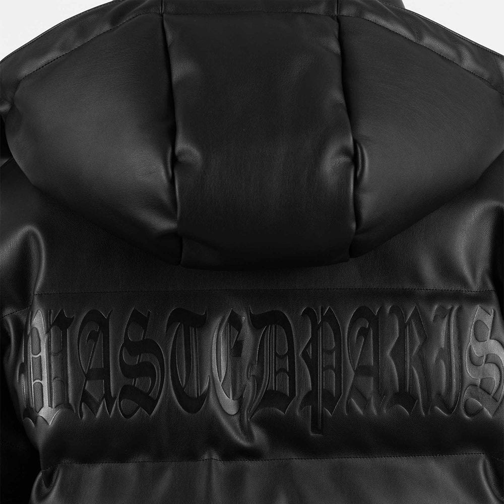 Faux Leather Hood Puffer Jacket