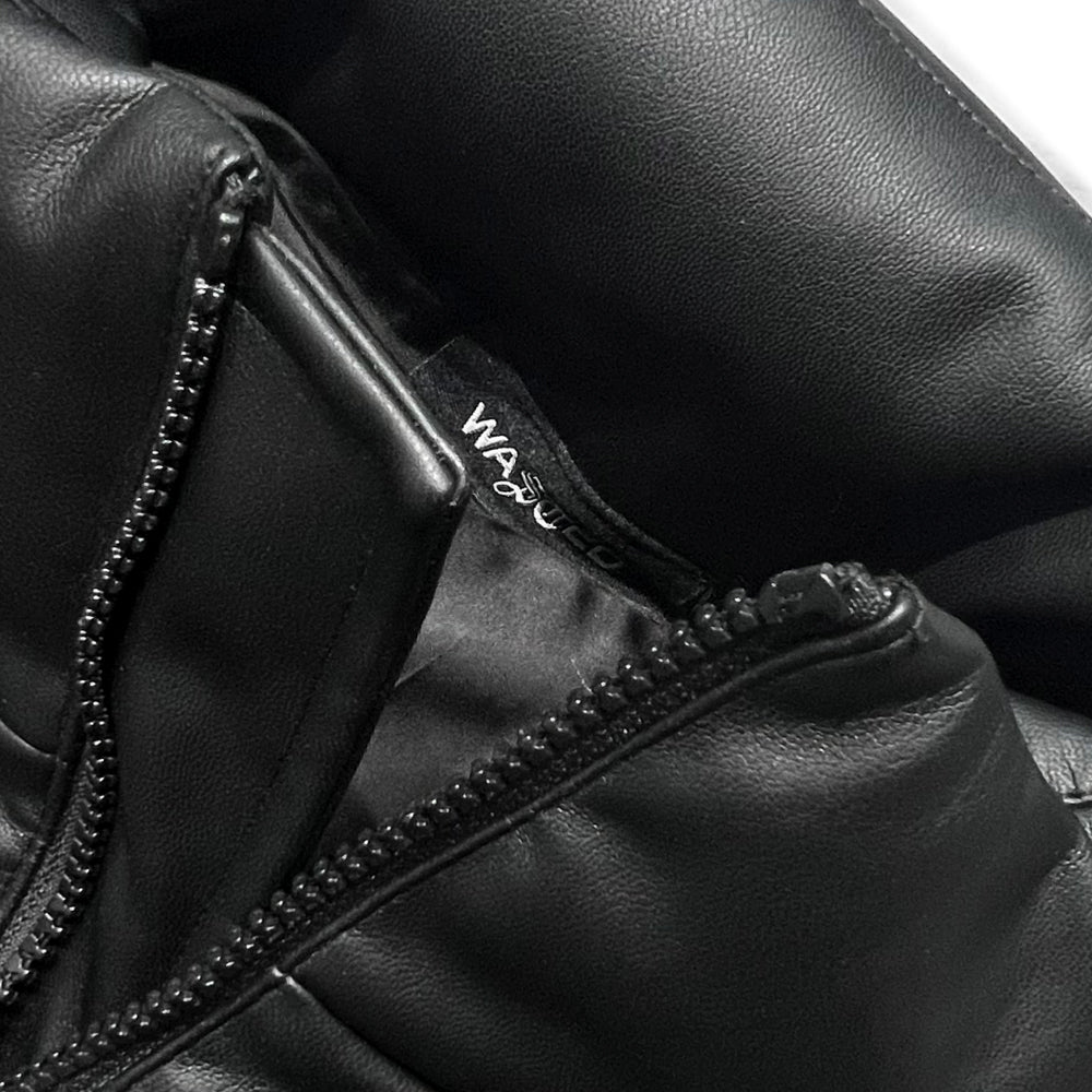 Faux Leather Hood Puffer Jacket