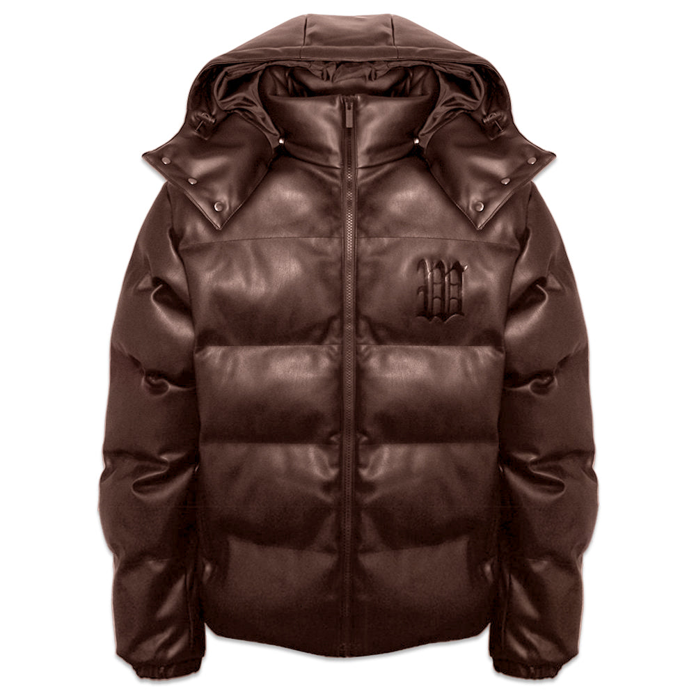 Faux Leather Hood Puffer Jacket