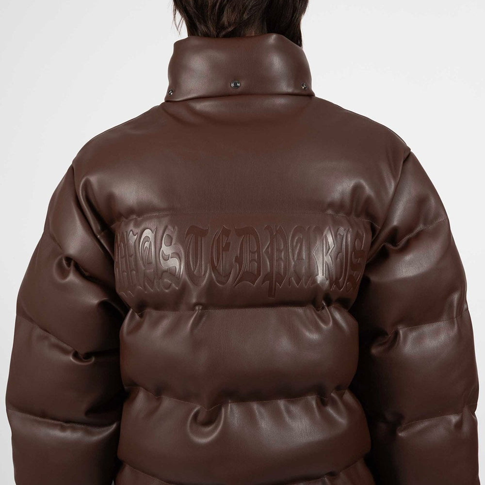 Faux Leather Hood Puffer Jacket