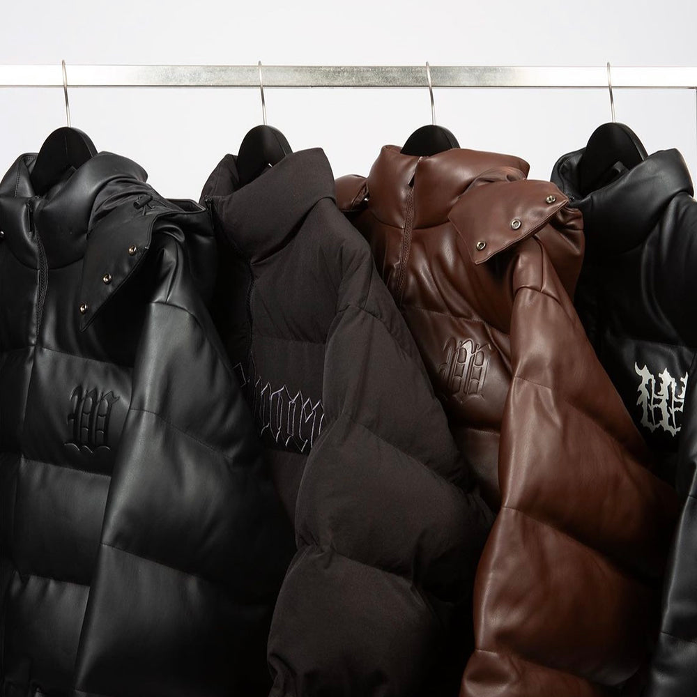 Faux Leather Hood Puffer Jacket