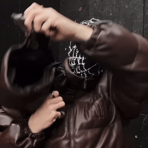 Faux Leather Hood Puffer Jacket