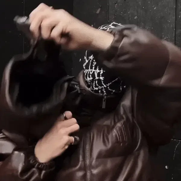 Faux Leather Hood Puffer Jacket - WASTED PARIS - VENTURER