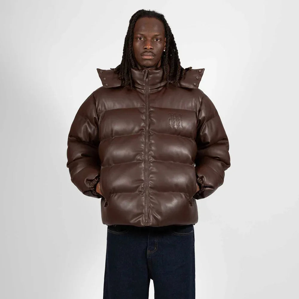 Faux Leather Hood Puffer Jacket - WASTED PARIS - VENTURER