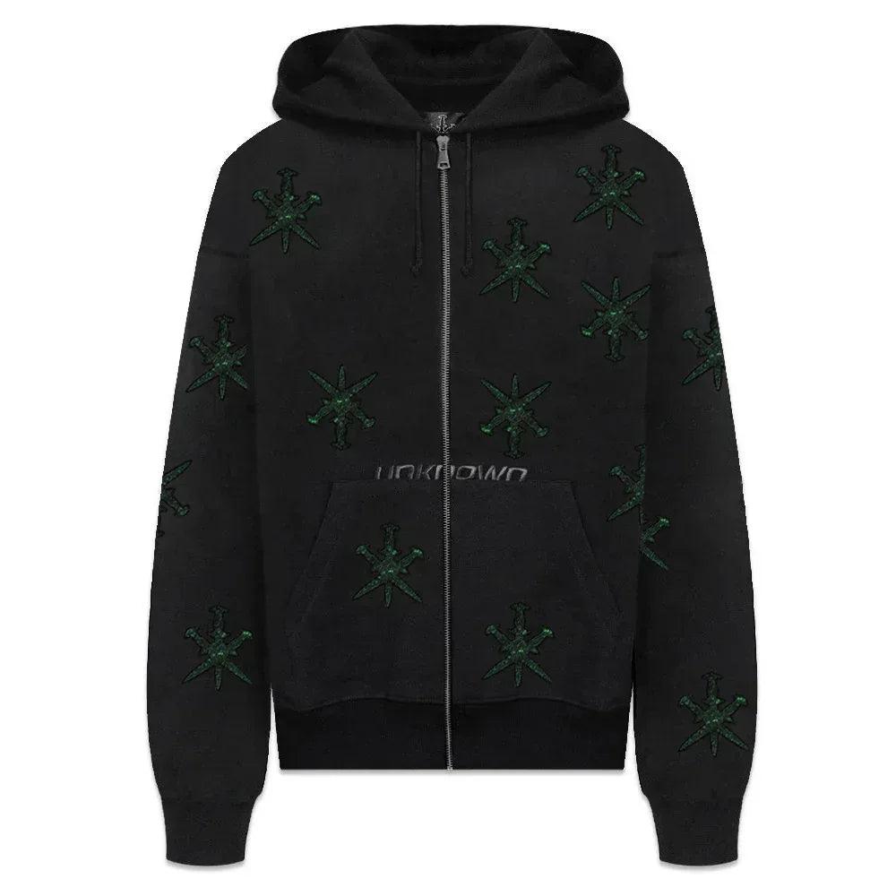 トップス UNKNOWN LONDON UNKNOWN LONDON Product Page - Dagger Cross Rhinestone Zip Hoodie