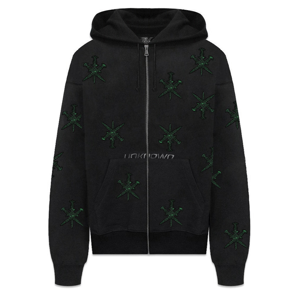 Dagger Rhinestone Zip Up Hoodie