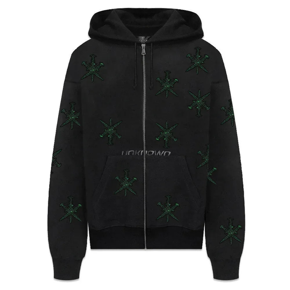 Dagger Rhinestone Zip Up Hoodie - UNKNOWN LONDON - VENTURER