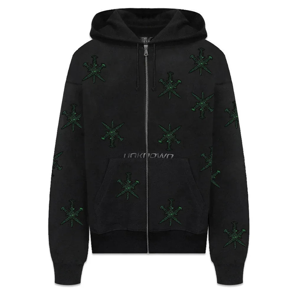 Dagger Rhinestone Zip Up Hoodie - UNKNOWN LONDON - VENTURER