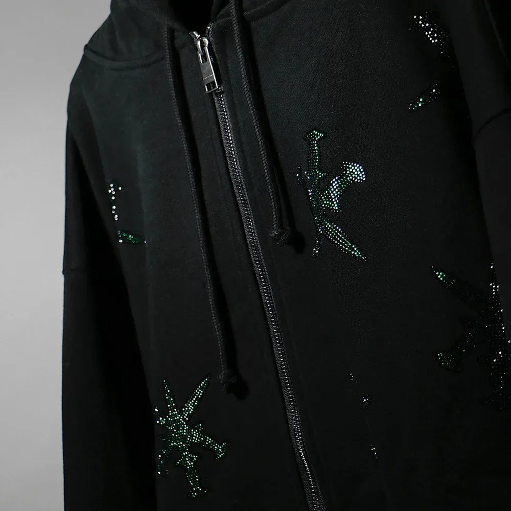 Dagger Rhinestone Zip Up Hoodie - UNKNOWN LONDON - VENTURER