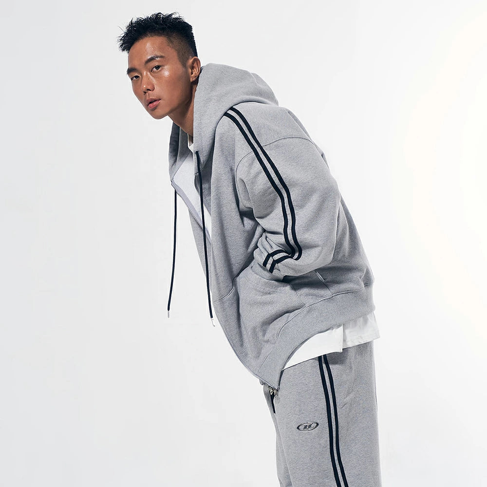 Big Chrome B Logo Track Line Zip Up Hoodie