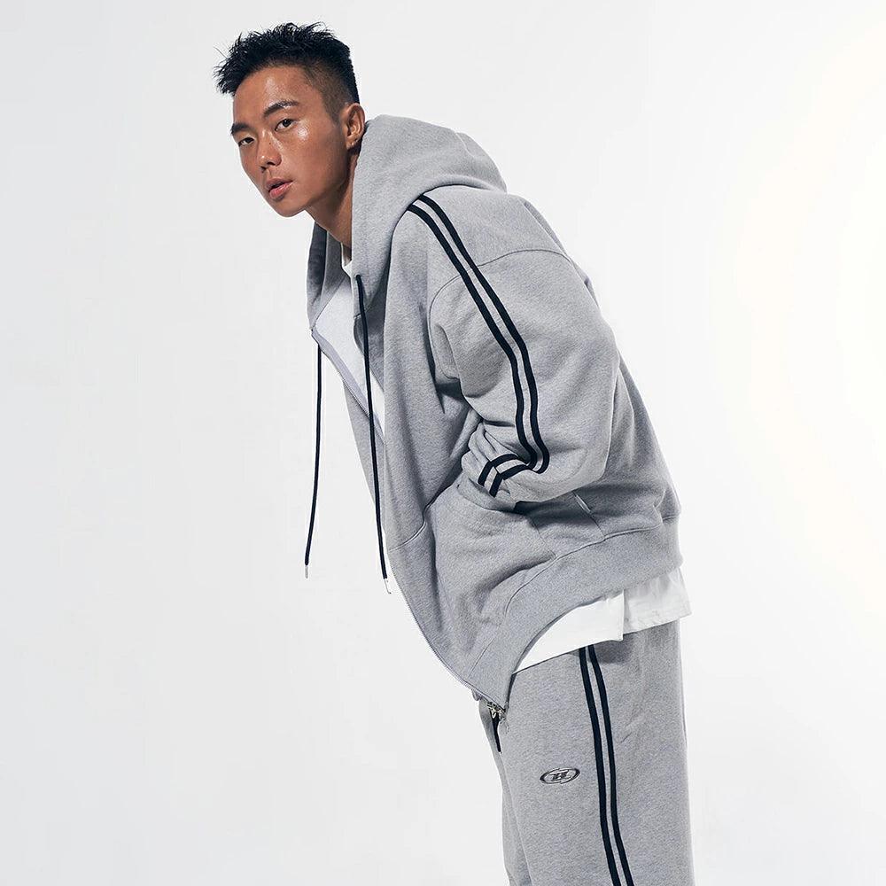 Big Chrome B Logo Track Line Zip Up Hoodie