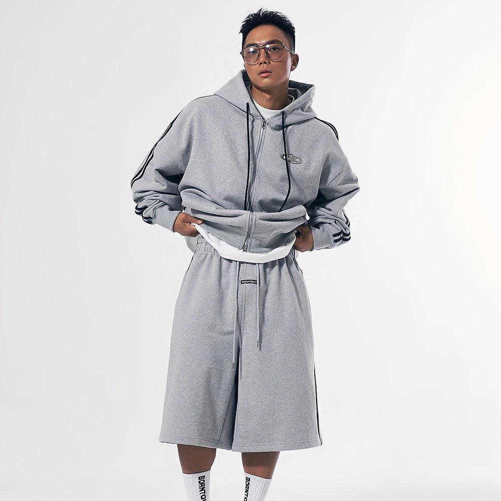 Big Chrome B Logo Track Line Zip Up Hoodie