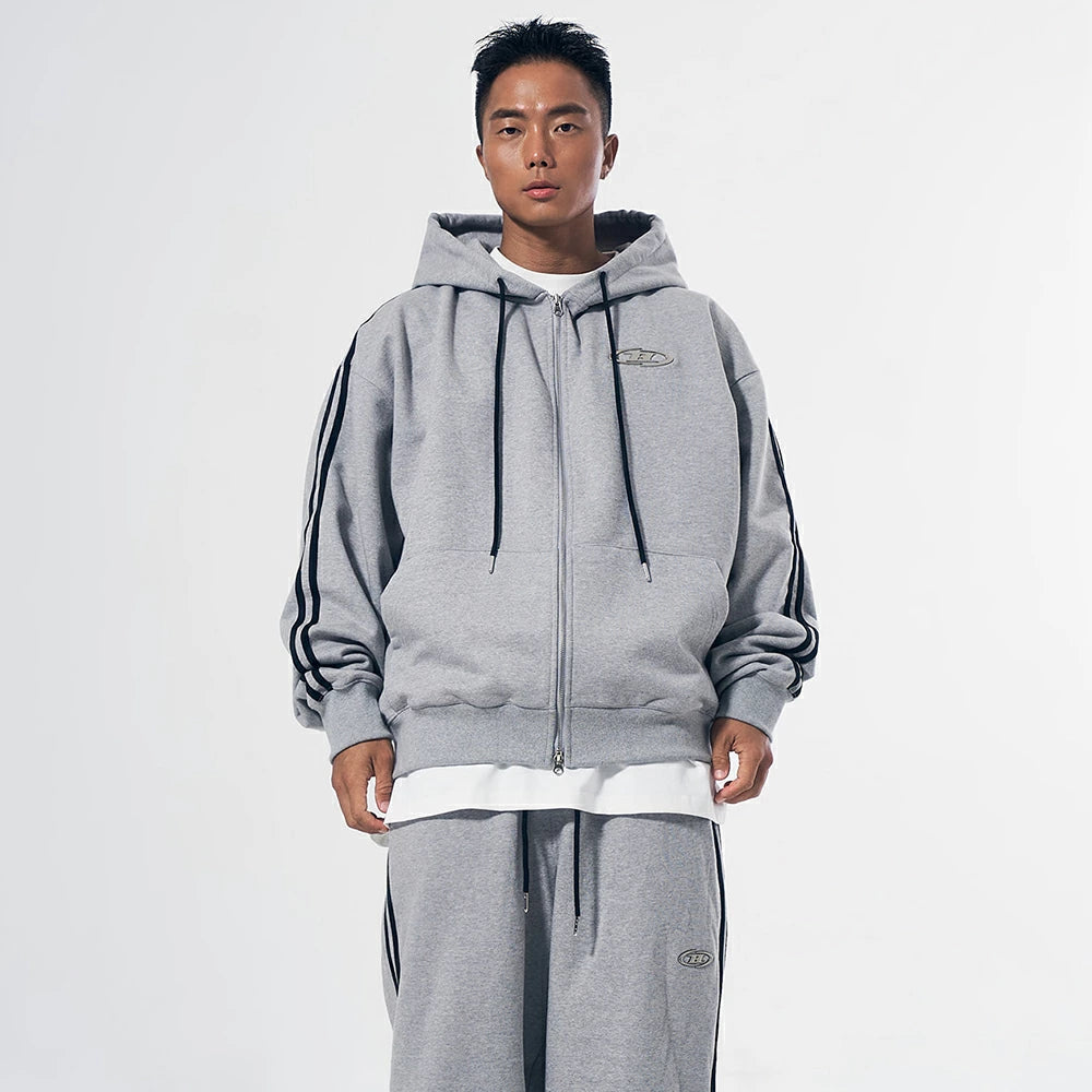 Big Chrome B Logo Track Line Zip Up Hoodie