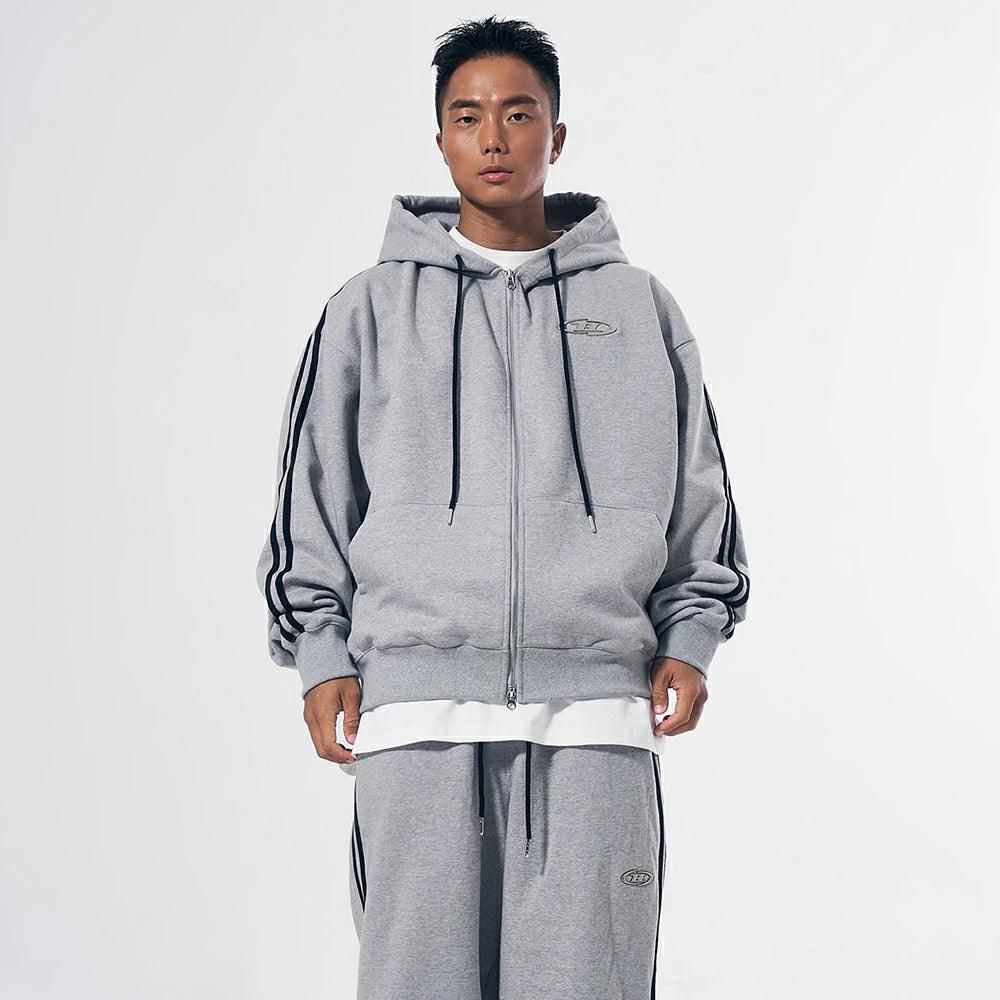 Big Chrome B Logo Track Line Zip Up Hoodie