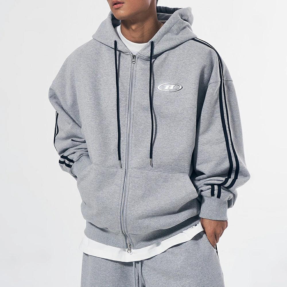 Big Chrome B Logo Track Line Zip Up Hoodie