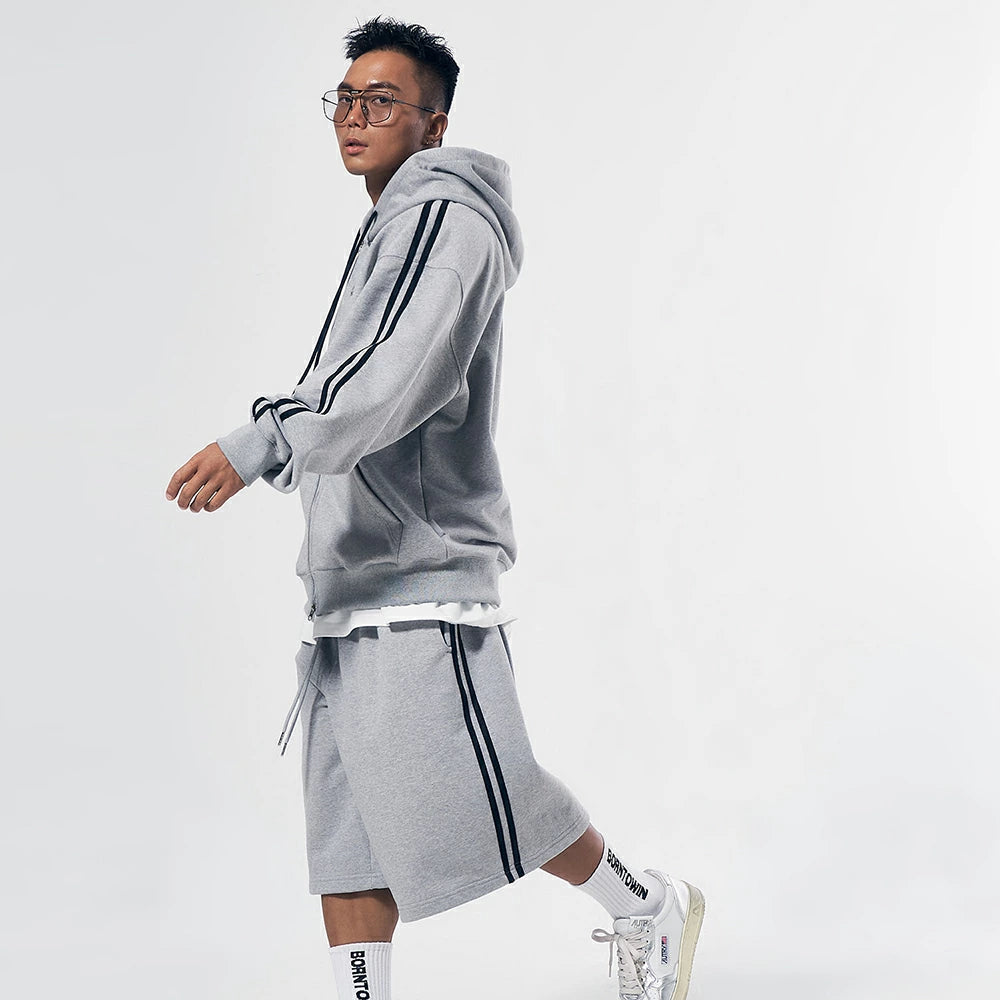 Big Chrome B Logo Track Line Zip Up Hoodie